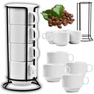 Filiżanki - 4x FILIŻANKA ZE STOJAKIEM BIAŁA 200ml do KAWY HERBATY FILIŻANKI DO ESPRESSO - miniaturka - grafika 1