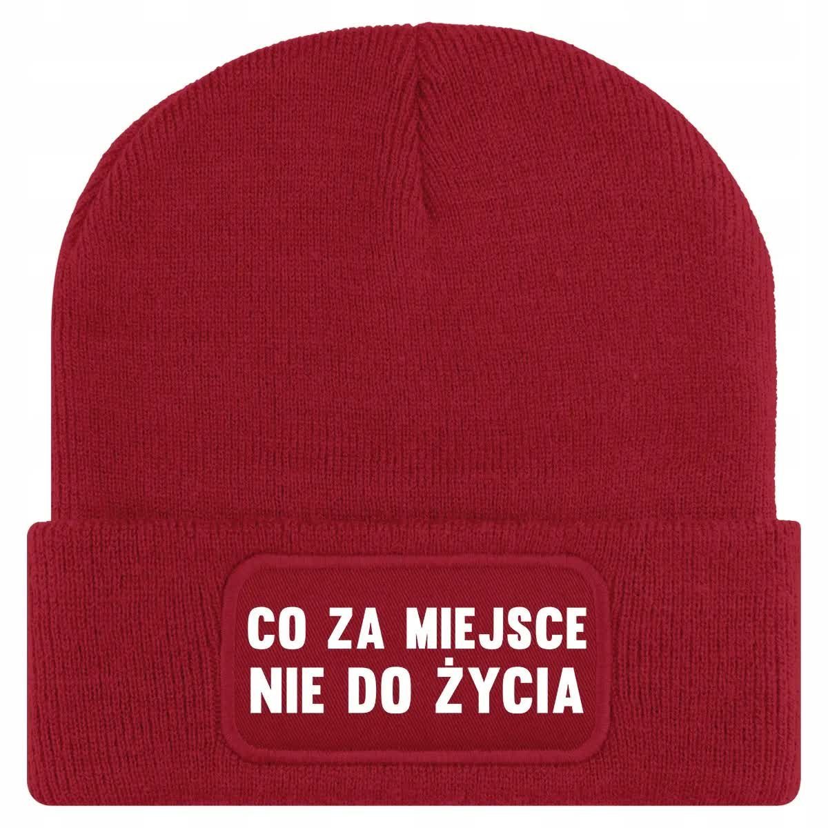 Czapka Jesienna Bawełniana ZIMOWA Czerwona CO ZA MIEJSCE NIE DO ŻYCIA Wzory