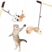 Zabawki dla kotów - ZABAWKA DLA KOTA WĘDKA Z MYSZKĄ DZWONKIEM 40cm - miniaturka - grafika 1