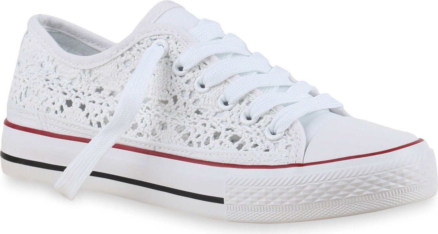 Mytrendshoe Damskie Trampki Materiałowe Buty Koronkowe Buty Sportowe Buty Casualowe 814694, Kolor: Biały, Rozmiar: 41