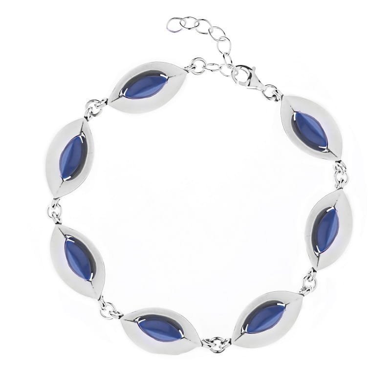 Srebrna bransoletka 925 gładka regulowana z niebieskimi kamieniami Kobalt