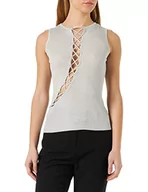 Koszulki i topy damskie - Pinko Damski tytanowy tanktop Costina metalowy podkoszulek, I17 srebrny metalik, XL - miniaturka - grafika 1