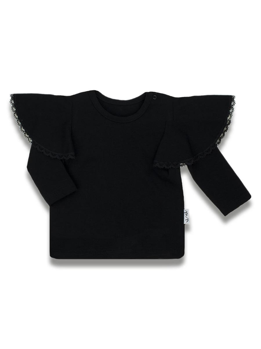 Dziewczęca bluzka bawełniana na długi rękaw z falbanką czarna Nicol,r.146