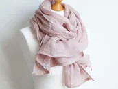 Apaszki i szaliki damskie - DUŻY szal lniany damski PUDROWY, lniany szal - miniaturka - grafika 1