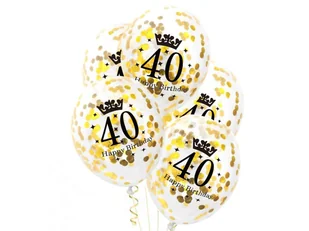 PAL Balony przezroczyste ze złotym konfetti na czterdziestkę - 30 cm - 5 szt 400596/5 - Urodziny dla dorosłych - miniaturka - grafika 1