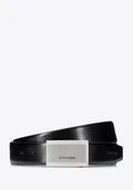 Paski - Męski pasek z gładkiej skóry naturalnej czarno - srebrny - miniaturka - grafika 1
