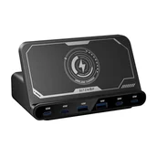 Ładowarki do telefonów - Ładowarka sieciowa Blitzwolf BW-S27 160W, 2xUSB-A, 4xUSB-C, 15W ładowarka bezprzewodowa (czarna) - miniaturka - grafika 1