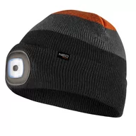 Czapki damskie - Czapka z latarką LED, czarno-szaro-pomarańczowa WARM - miniaturka - grafika 1