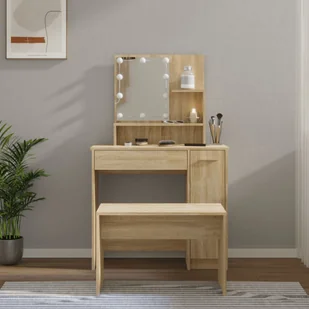 vidaXL Zestaw z toaletką i oświetleniem LED, dąb sonoma - Toaletki - miniaturka - grafika 1