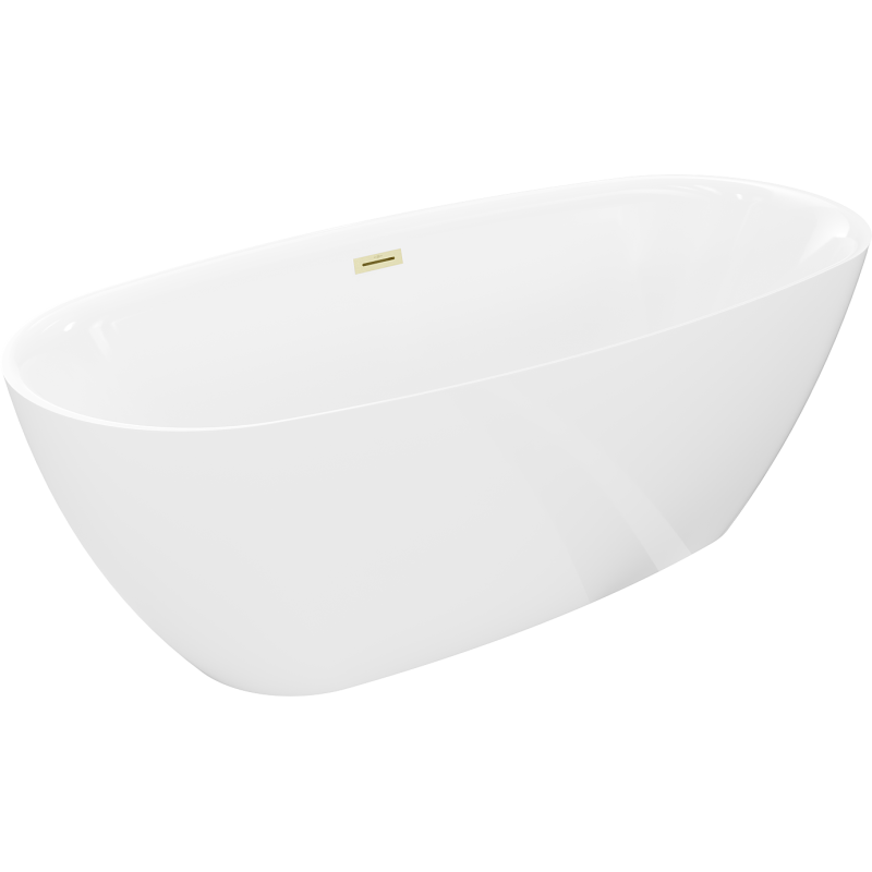 Mexen Luvo Slim wanna wolnostojąca 170 x 75 cm, biała, przelew złoty szczotkowany - 52801707500-55