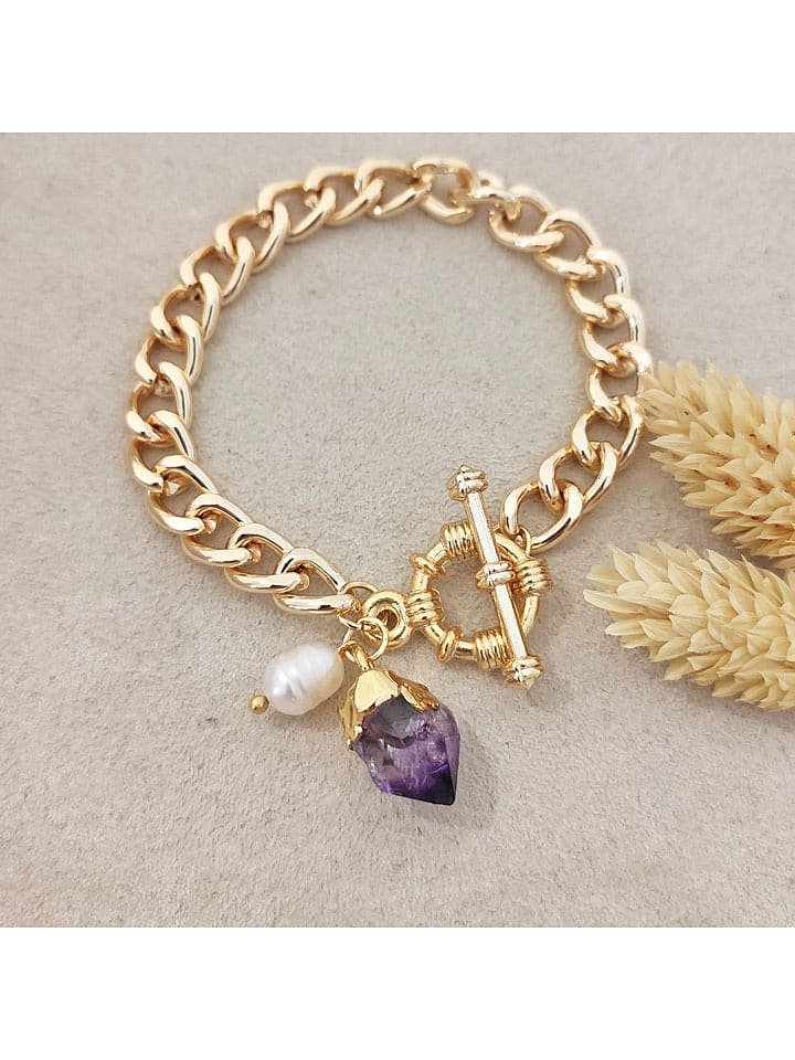 Nakkash Pozłacana bransoletka z ametystem