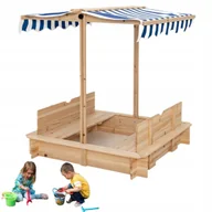 Place zabaw - PIASKOWNICA DREWNIANA Z DASZKIEM I ŁAWECZKAMI 107x110x121cm DLA DZIECI - miniaturka - grafika 1