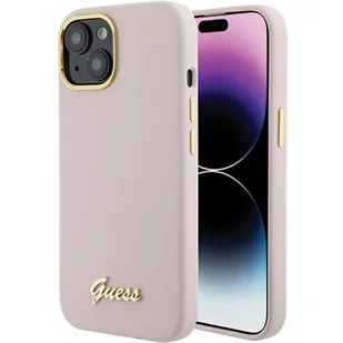 Guess GUHCP15SSMBSLP iPhone 15 6.1" różowy/pink hardcase Silicone Script Metal Logo & Frame - Etui i futerały do telefonów - miniaturka - grafika 1