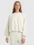 Bluzy damskie - Bluza dresowa nierozpinana z modalem damska 4FRAW25TSWSF2508-12S Biały L - miniaturka - grafika 1