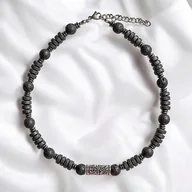 Naszyjniki - Masywny naszyjnik - kolia : lawa i stal szlachetna - miniaturka - grafika 1