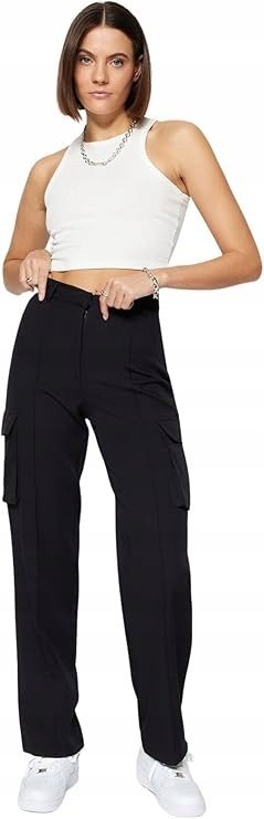 SHEIN CZARNE SPODNIE BOJÓWKI Z KIESZENIAMI NA LATO 40 5_A