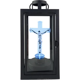 LATARENKA ZNICZ Z KRZYŻEM KRZEŻ LED NA GRÓB LAMPION BATERIE R6 CZARNY WKŁAD - Lampiony i znicze - miniaturka - grafika 1