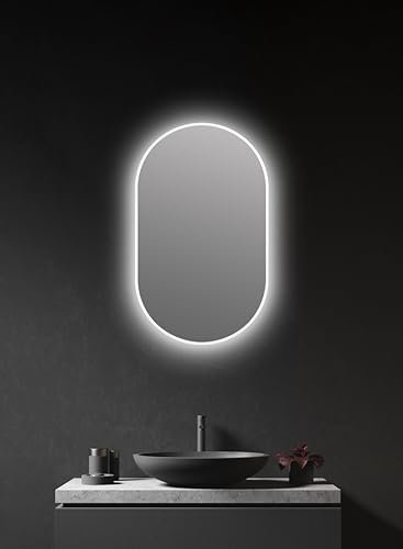 Talos Lustro LED owalne białe 45 x 75 cm – nadaje się do pomieszczeń wilgotnych – lustro ścienne z oświetleniem w pomieszczeniu – z wysokiej jakości aluminiową ramą