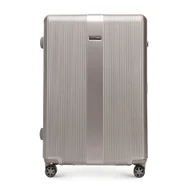 Walizki - Duża walizka z polikarbonu w pionowe tłoczenia szampański - miniaturka - grafika 1