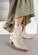 Botki damskie - Jasnobeżowe Botki Kowbojki Vices na Słupku Ozdobione Haftem Nelithen - miniaturka - grafika 1