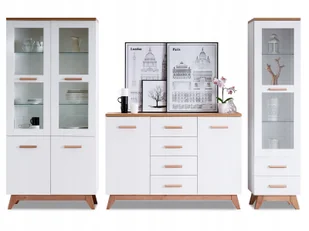 Meble Do Salonu Jadalni Komoda Bjorg 2 Białe Witryna Szeroka I Wąska Szkło - Inne meble do salonu - miniaturka - grafika 1