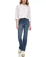 Koszulki i topy damskie - DKNY Women's Long Sleeve Roll Tab High Low Top, biały, L, biały, L - miniaturka - grafika 1