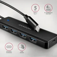 Huby USB - Hub aktywny Axagon HUE-C1C USB-C 3.2 Gen1 do 4x USB-A 3.2 Gen + 1xUSB-C do ładowania czarny - miniaturka - grafika 1