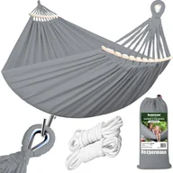 Hamaki - Heckermann Hamak sznurkowo-drewniany z drążkiem 300kg 260x150cm Szary - miniaturka - grafika 1