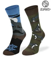 Skarpetki męskie - Kolorowe skarpetki asymetryczne – Wyjący Wilk - miniaturka - grafika 1