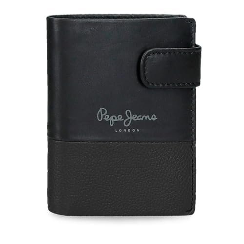 Pepe Jeans Podwójny portfel pionowy z zamknięciem zatrzaskowym Czarny 8,5x10,5x1 cm Skóra by Joumma Bags, Czarny (Black), Talla única, Pionowy portfel na zatrzask