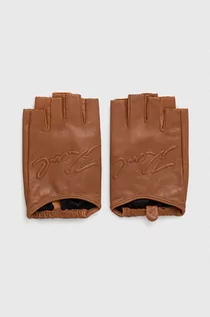 Rękawiczki - Karl Lagerfeld mitenki skórzane damskie kolor brązowy - grafika 1
