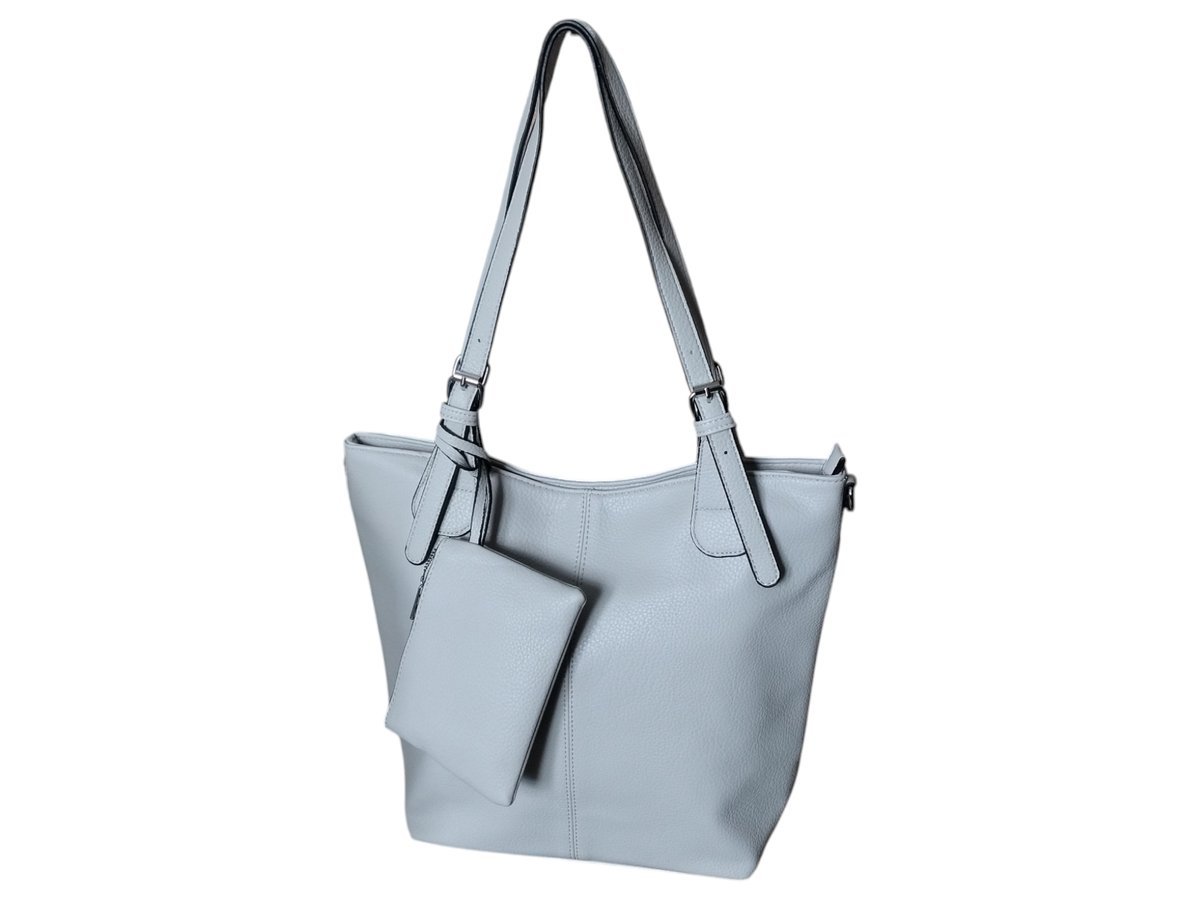 Szara Duża Torba Damska Shopper Torebka Na Ramię Z Etui Komora Z Przegrodą