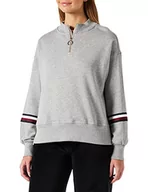 Bluzy damskie - Tommy Hilfiger Damska bluza z zamkiem błyskawicznym RLX GLB STP 1/2, jasnoszara HTR, L - miniaturka - grafika 1