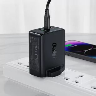 Acefast ładowarka GaN 65W 3 porty (1xUSB, 2xUSB C PD) wtyczka UK czarna (A44) - Ładowarki do telefonów - miniaturka - grafika 3