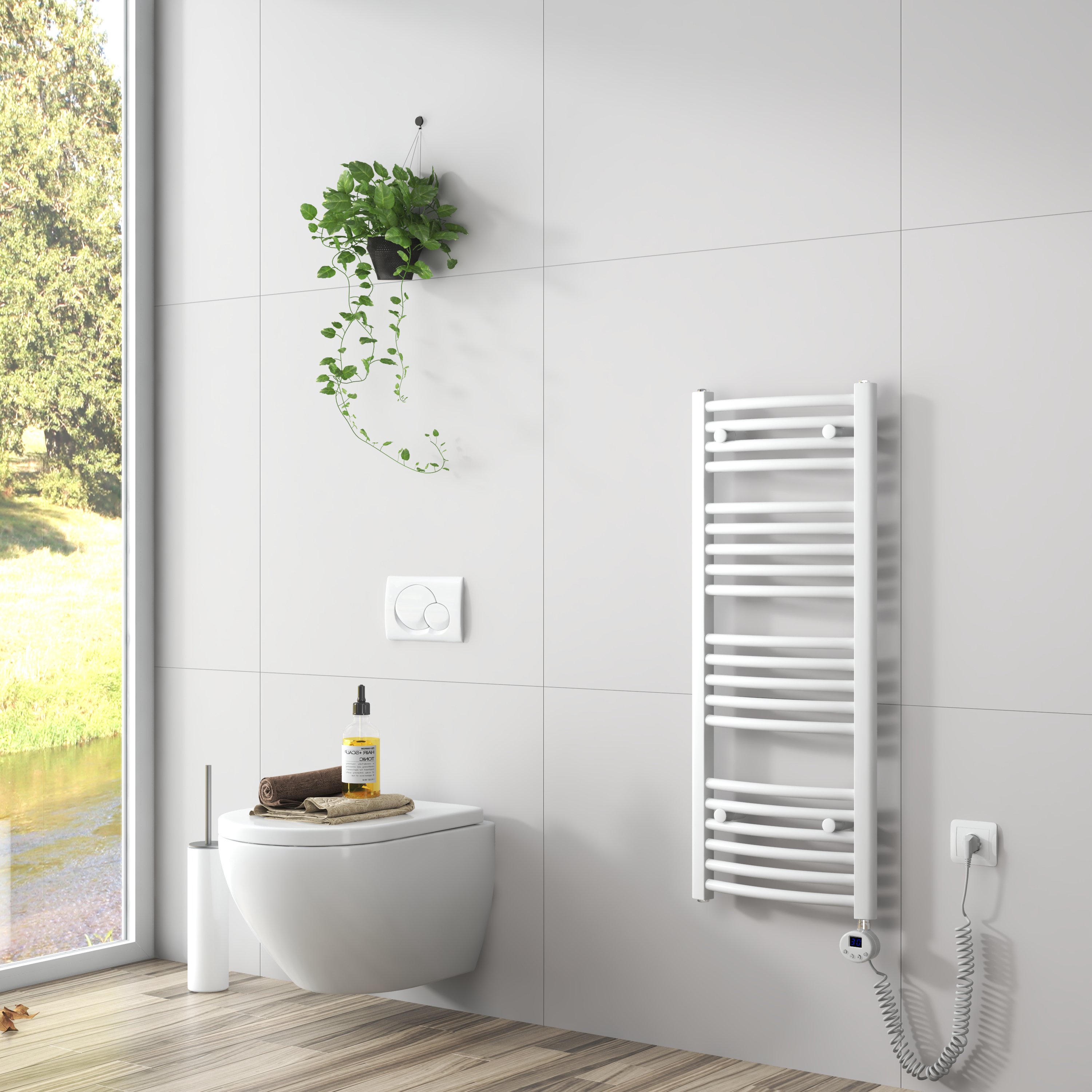 EMKE Grzejnik łazienkowy Elektryczna suszarka do ręczników Z elementem grzewczym 100x40cm Biały Zakrzywiony grzejnik łazienkowy