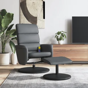 vidaXL Rozkładany fotel masujący z podnóżkiem, szary, sztuczna skóra - Fotele - miniaturka - grafika 1