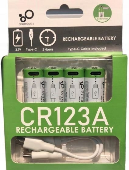 WIELOKROTNE BATERIE PALUSZKI AKUMULATORKI CR123A TYPE-C ŁADOWANE KABLEM CR123A 4SZT