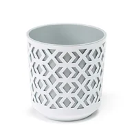 Donice - Donica etnic do salonu kuchni sypialni OZDOBNA biała szary wkład 19xh20cm ażurowa Osłonka Doniczka - miniaturka - grafika 1