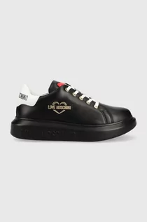 Sneakersy damskie - Love Moschino sneakersy skórzane kolor czarny - grafika 1
