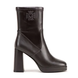 Damskie botki na wysokim słupku z monogramem brązowe - Półbuty męskie Damskie botki na wysokim słupku z monogramem brązowe - Półbuty męskie - miniaturka - grafika 1