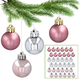 Różowo-srebrne bombki choinkowe, zestaw plastikowych bombek, ozdoby choinkowe 3cm, 36 szt. 1 paczka - Bombki - miniaturka - grafika 1