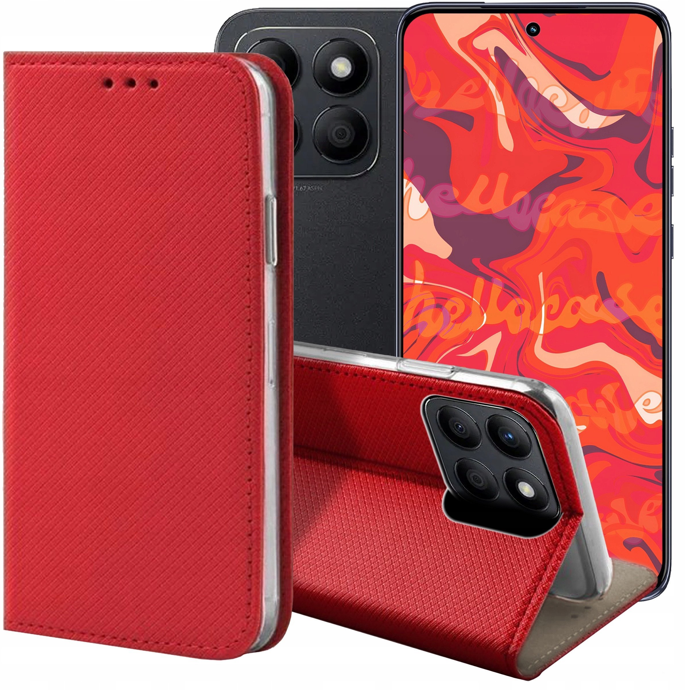 ETUI Z KLAPKĄ DO HONOR X8B CZERWONE ZAMYKANE MAGNETYCZNE KABURA OBUDOWA