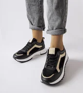 Sneakersy damskie - Czarne sneakersy z brokatowym zdobieniem Busso-37 - miniaturka - grafika 1