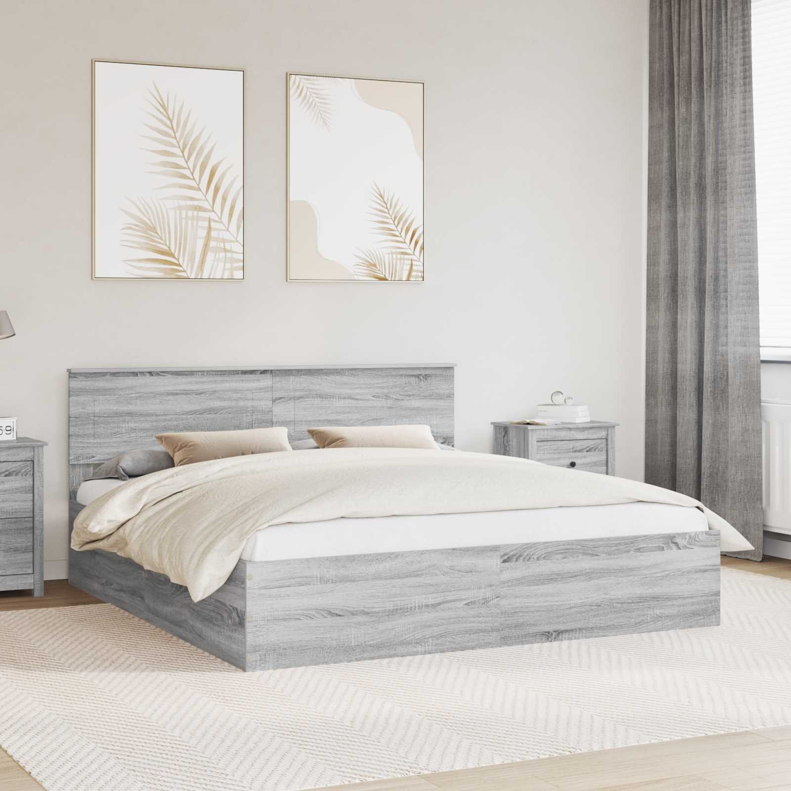 vidaXL Ramka łóżka Szary Sonoma 200 x 200 cm Materiał z drewna kompozytowego