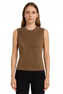 GUESS BRĄZOWA DOPASOWANA BLUZKA BEZ RĘKAWÓW Z GUZIKAMI L GNA - Bluzki damskie - miniaturka - grafika 1