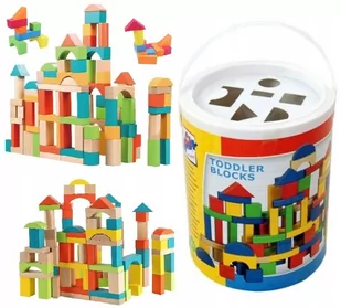 Lt308 Drewniane Klocki 100 El W Wiaderku Sorter - Łamigłówki - miniaturka - grafika 1