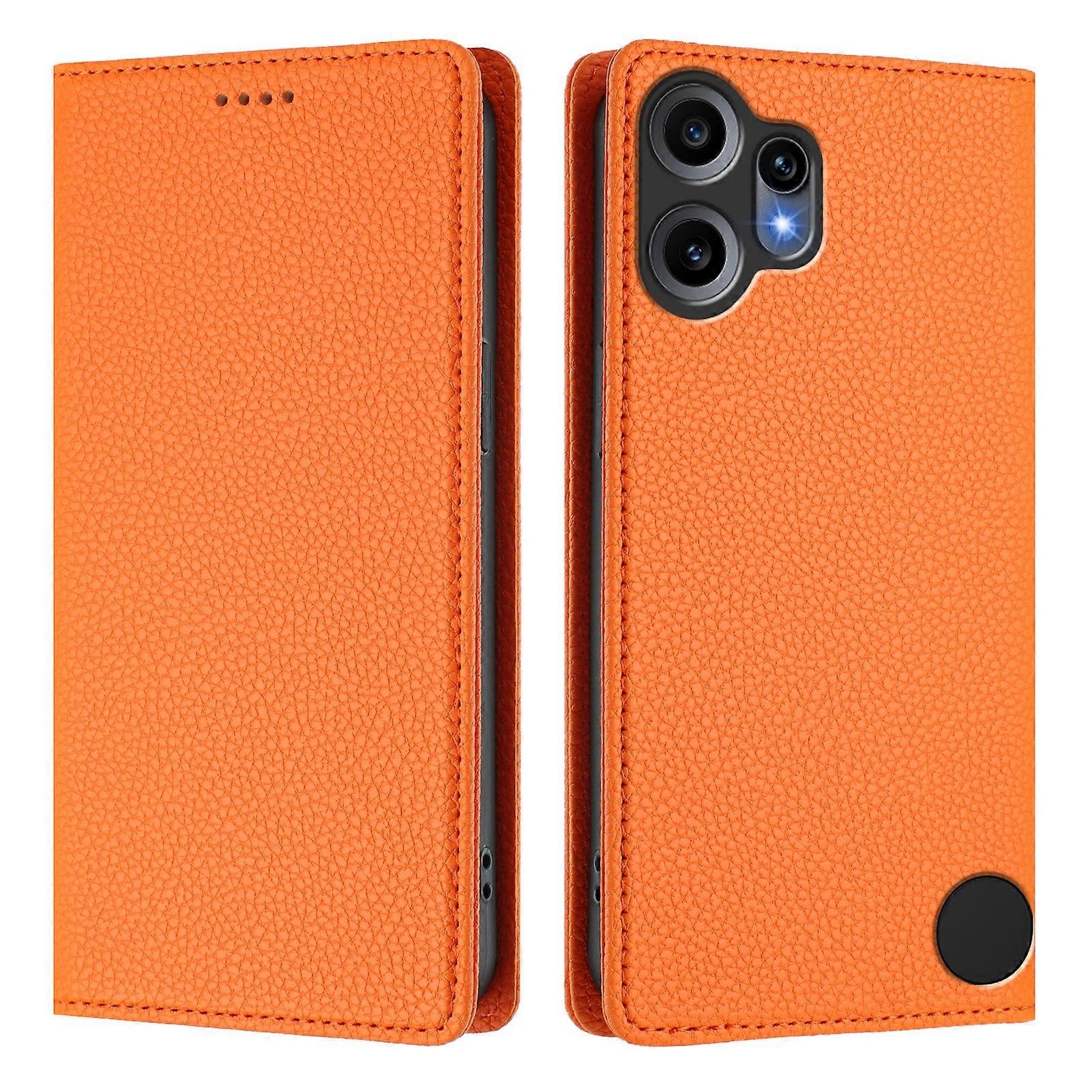 Kompatybilny z niczym CMF Phone 2 Pro Etui z portfelem RFID Litchi Texture Skórzany pokrowiec na telefon komórkowy Pomarańczowy