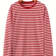 Koszulki męskie - TEMU Koszulka Męska z Długim Rękawem Casual - Czerwono-Biała w Paski, Okrągły Dekolt, Średnio Elastyczny Materiał, Regularne Dopasowanie na - miniaturka - grafika 1