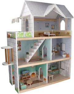 Adam Toys Domek Dla Lalek Duży Drewniany Z Umeblowaniem 19 El. Mebelki - Domki dla lalek - miniaturka - grafika 1