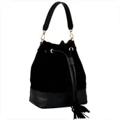 Plecaki worki - Borse in Pelle worek skóra naturalna zamsz boho czarny - miniaturka - grafika 1